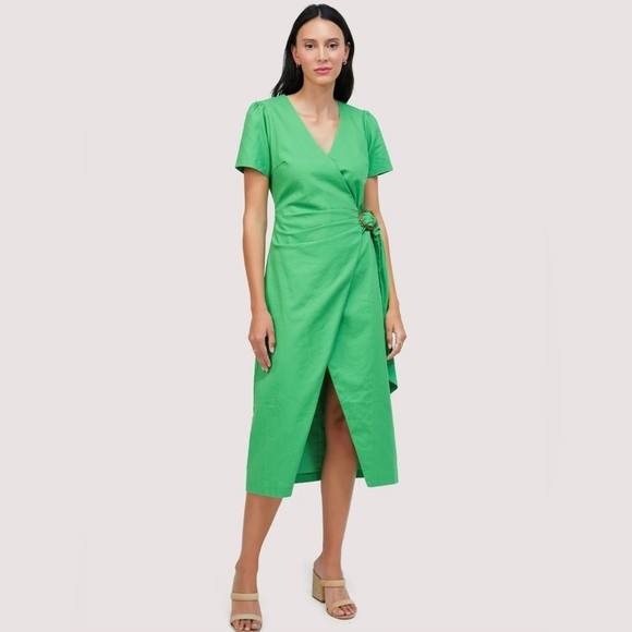 NWT $158 Lost + Wander Green Wrap Midi Dress, Small - Picture 8 of 17